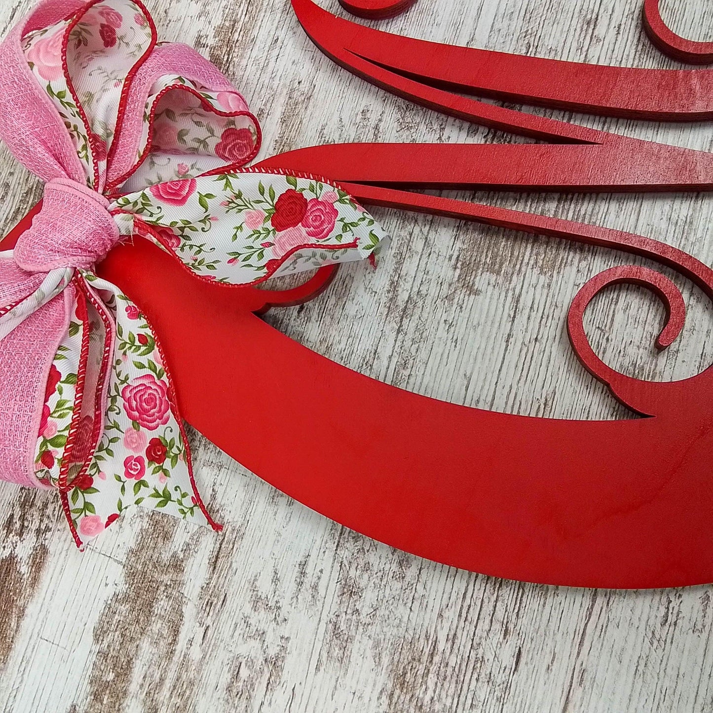 Derby Party Decor | Wooden Horseshoe Monogram Door Hanger | Red Pink White Roses - Pink Door Wreaths