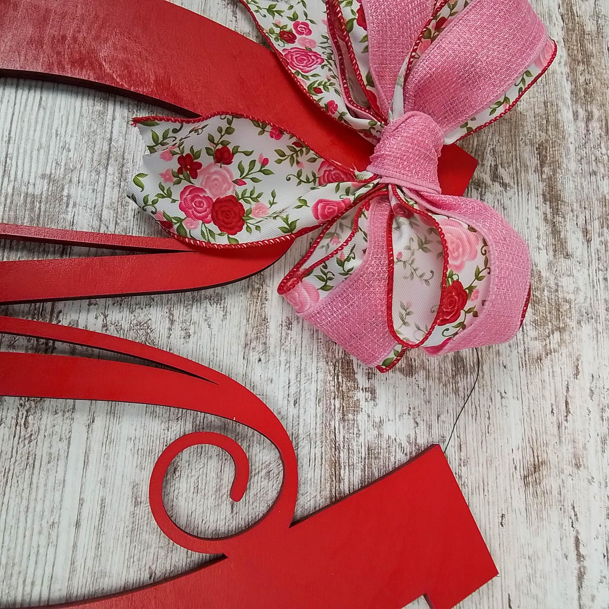 Derby Party Decor | Wooden Horseshoe Monogram Door Hanger | Red Pink White Roses - Pink Door Wreaths