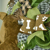 Dog Butt Animal Lover Wreath - Puppy Paw Print Jute Burlap Door Wreath - Green Brown White Ivory - Pink Door Wreaths