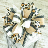 Everyday Cheetah Print Lantern Wreath Bow - Burlap, Cream, Cheetah - Pink Door Wreaths