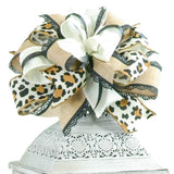 Everyday Cheetah Print Lantern Wreath Bow - Burlap, Cream, Cheetah - Pink Door Wreaths