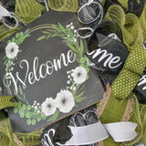 Everyday Welcome Wreath - Floral Spring Door Wreaths - Moss Green White Black - Pink Door Wreaths