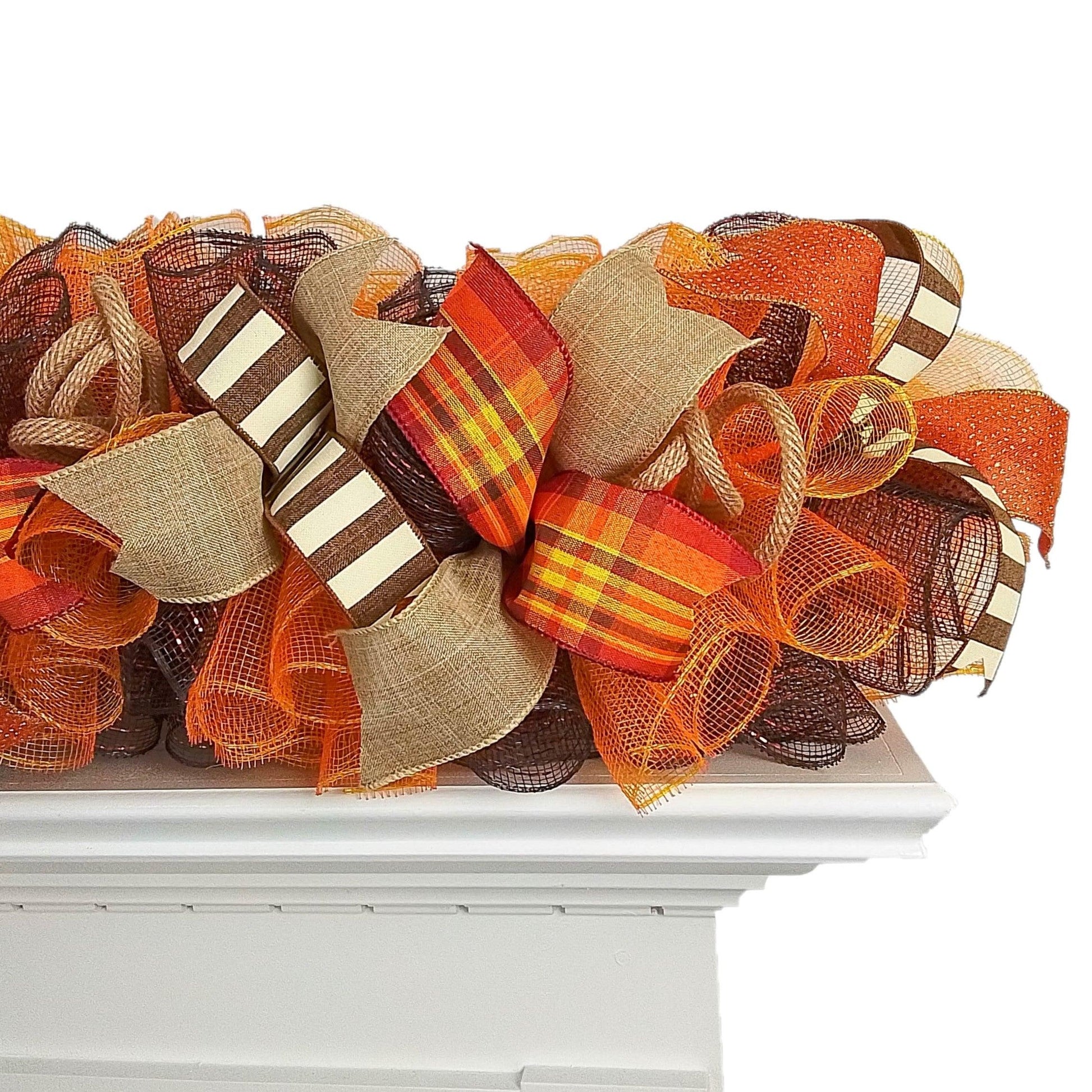 Fall Deco Mesh Garland, Thanksgiving Decoration, Autumn Wreath - Pink Door Wreaths