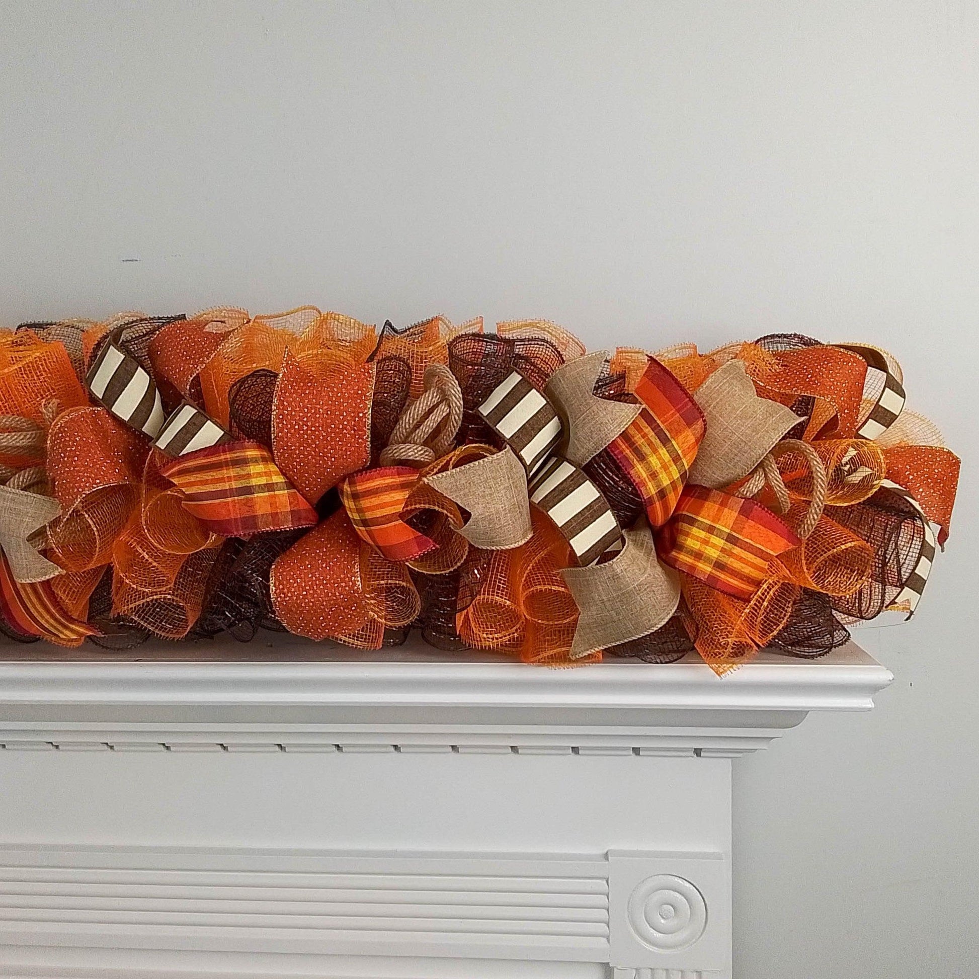 Fall Deco Mesh Garland, Thanksgiving Decoration, Autumn Wreath - Pink Door Wreaths