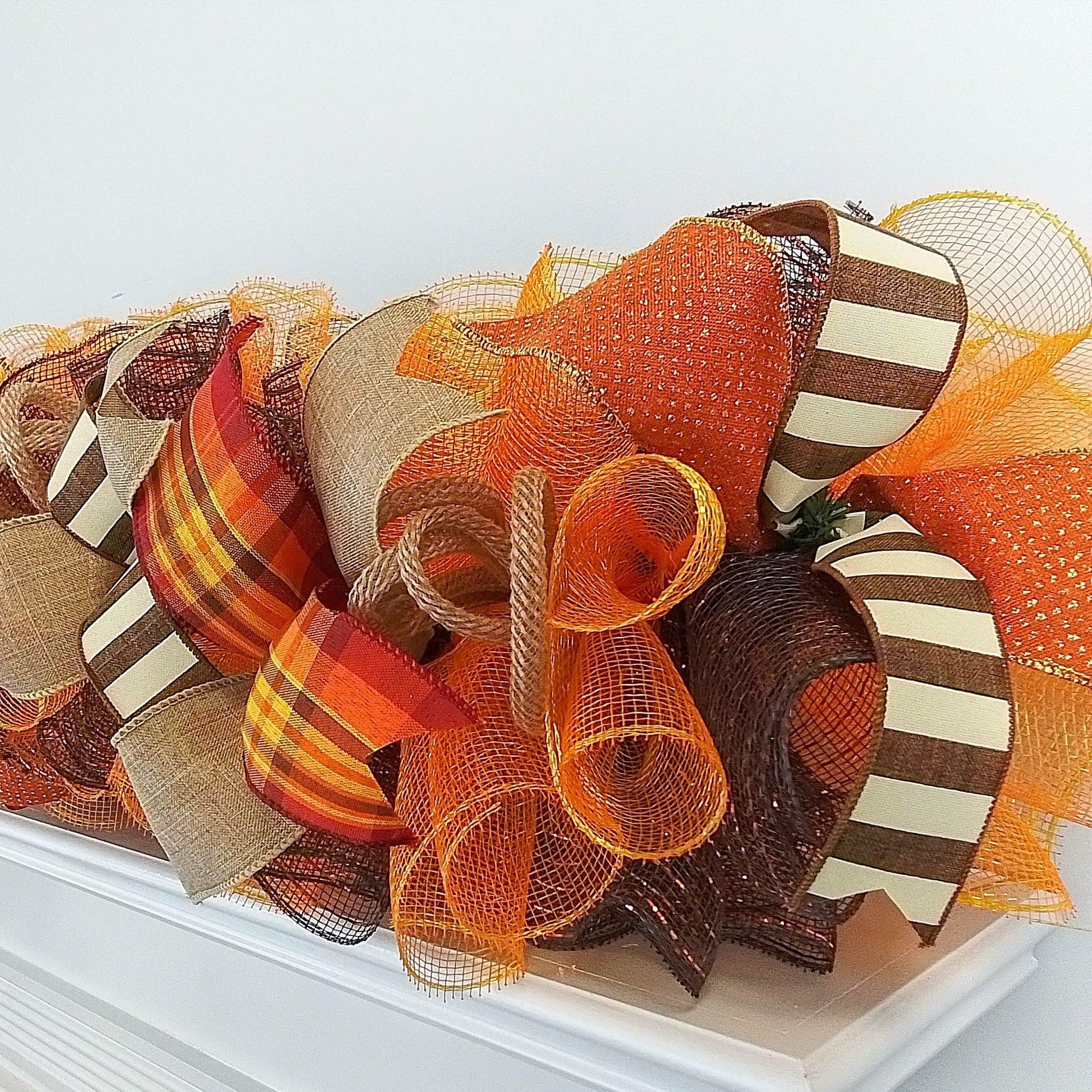 Fall Deco Mesh Garland, Thanksgiving Decoration, Autumn Wreath - Pink Door Wreaths
