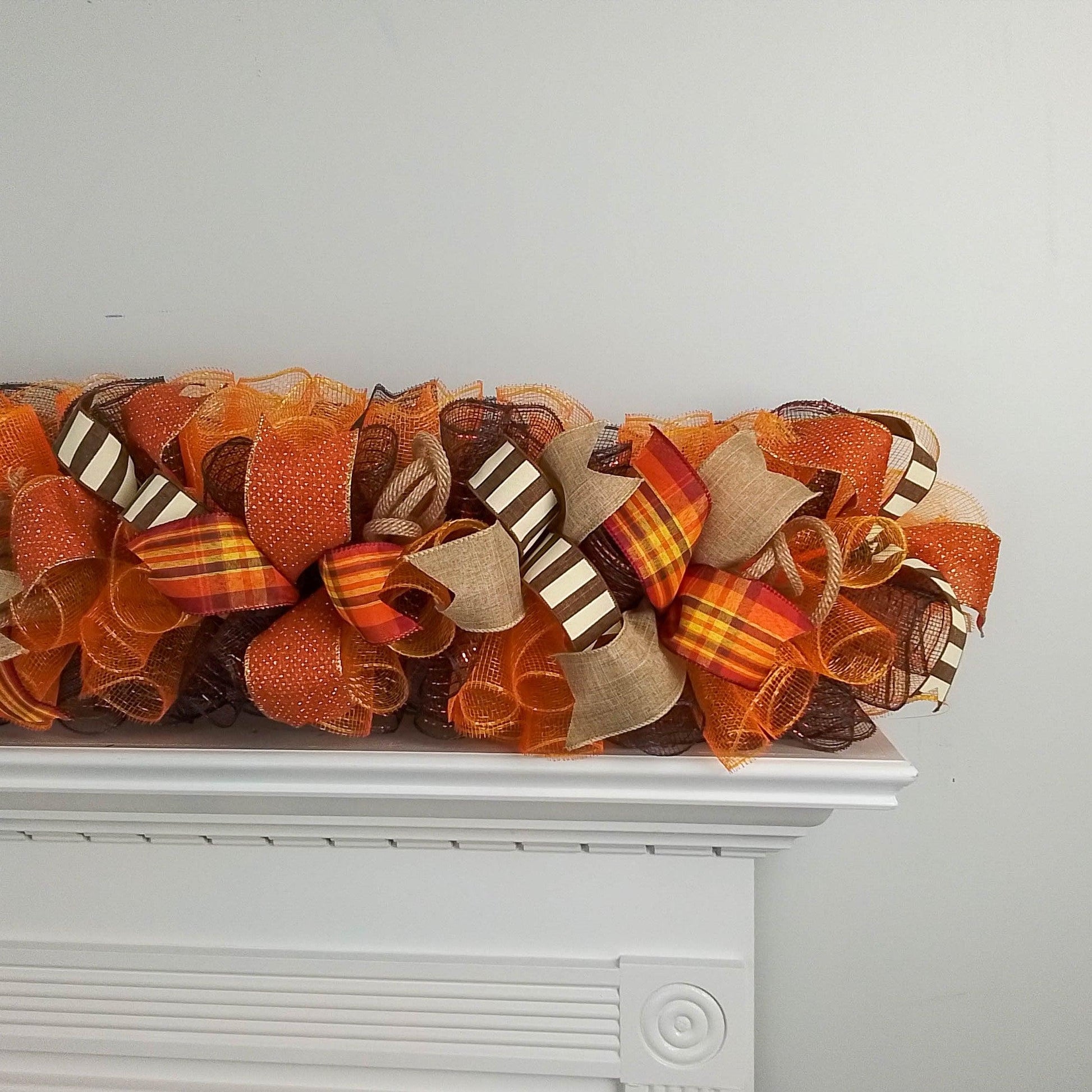 Fall Deco Mesh Garland, Thanksgiving Decoration, Autumn Wreath - Pink Door Wreaths