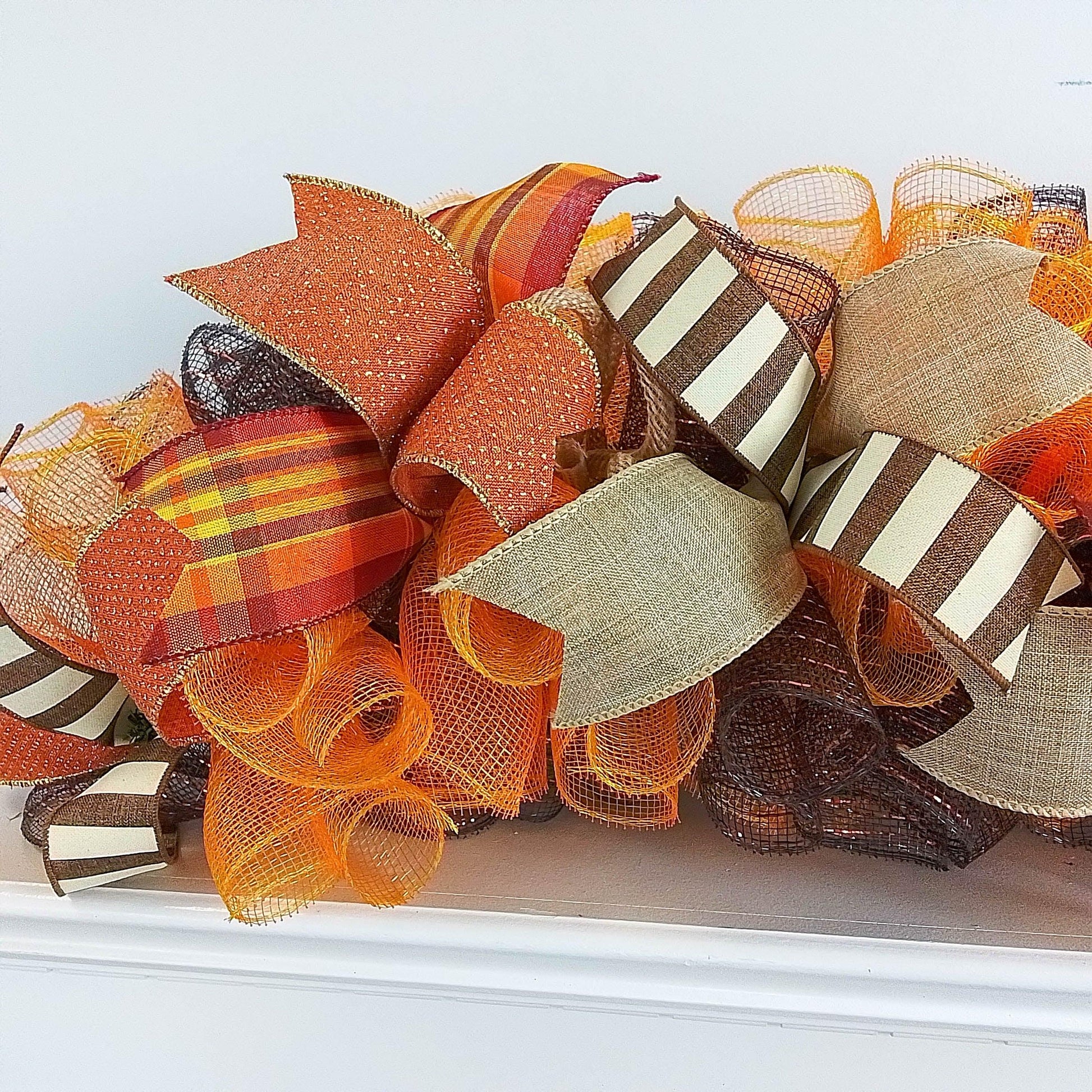 Fall Deco Mesh Garland, Thanksgiving Decoration, Autumn Wreath - Pink Door Wreaths