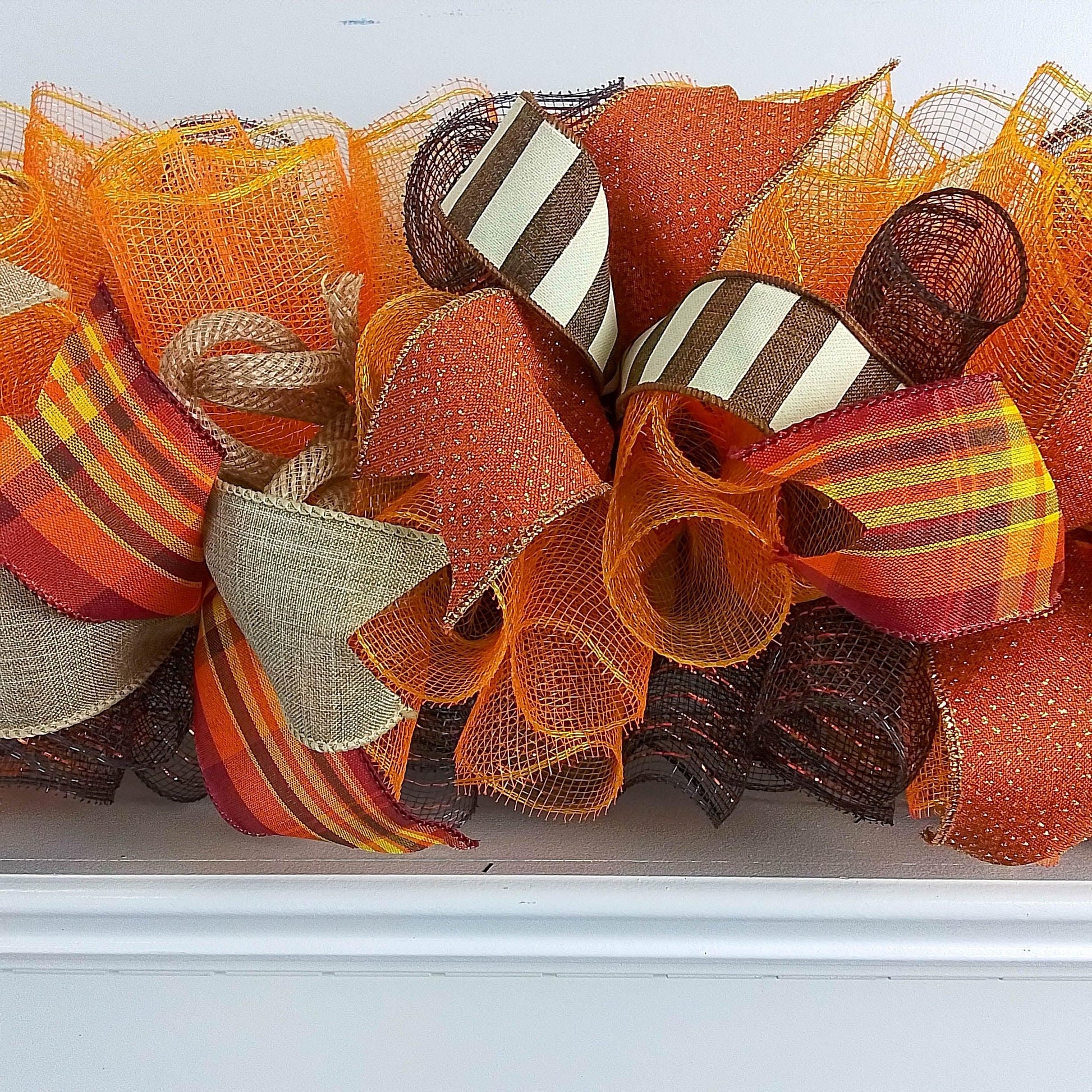 Fall Deco Mesh Garland, Thanksgiving Decoration, Autumn Wreath - Pink Door Wreaths