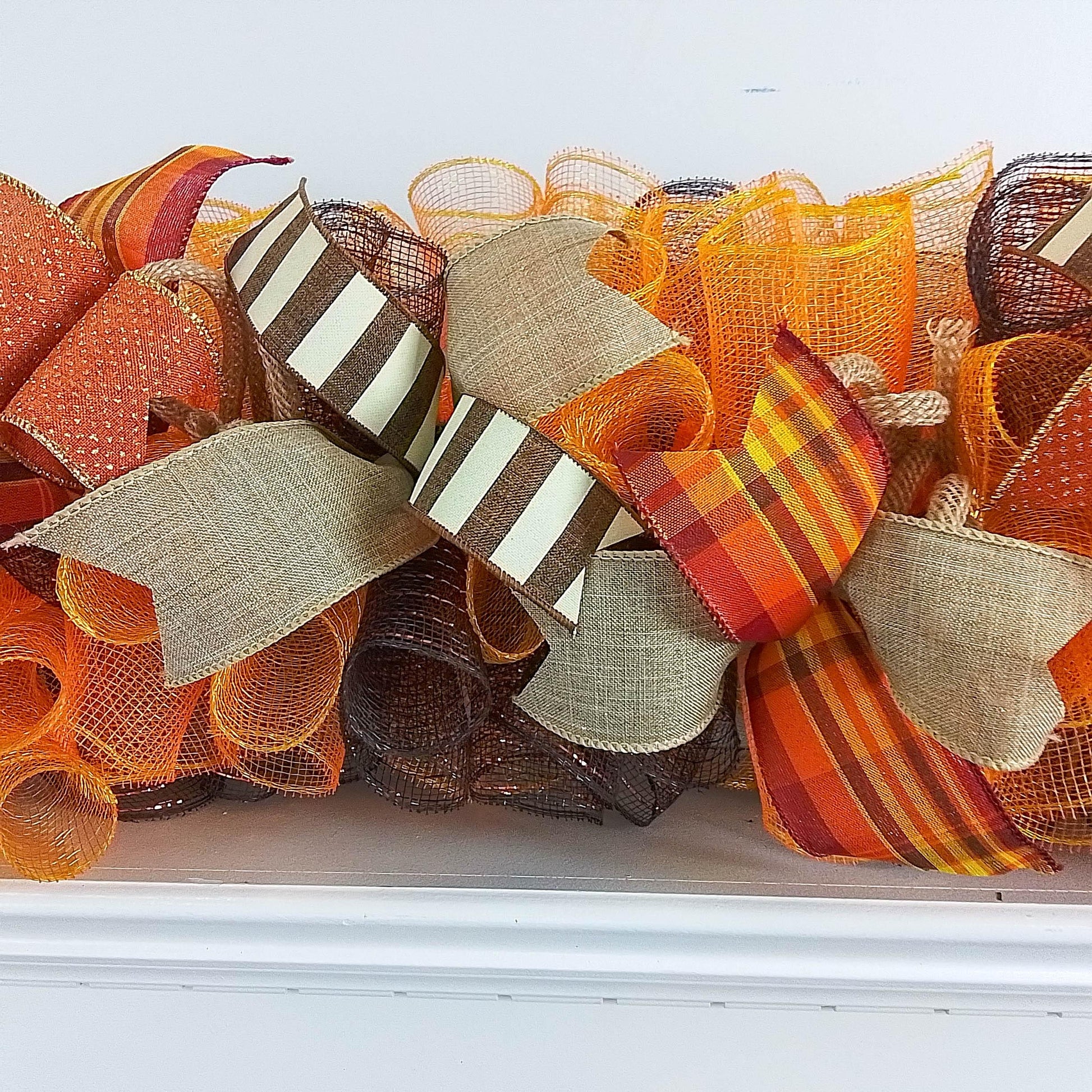 Fall Deco Mesh Garland, Thanksgiving Decoration, Autumn Wreath - Pink Door Wreaths