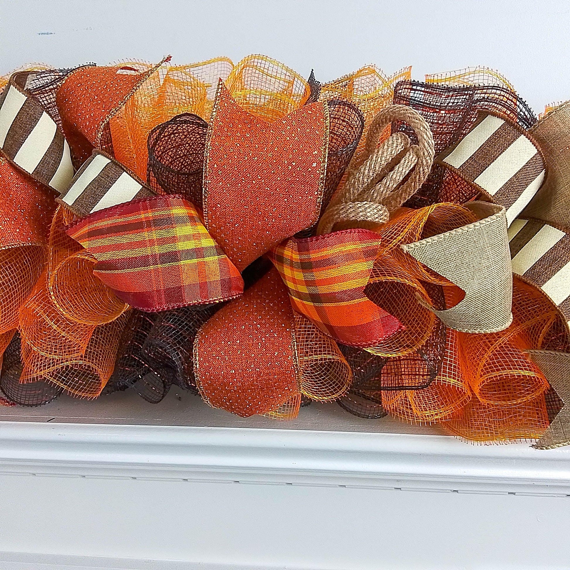 Fall Deco Mesh Garland, Thanksgiving Decoration, Autumn Wreath - Pink Door Wreaths