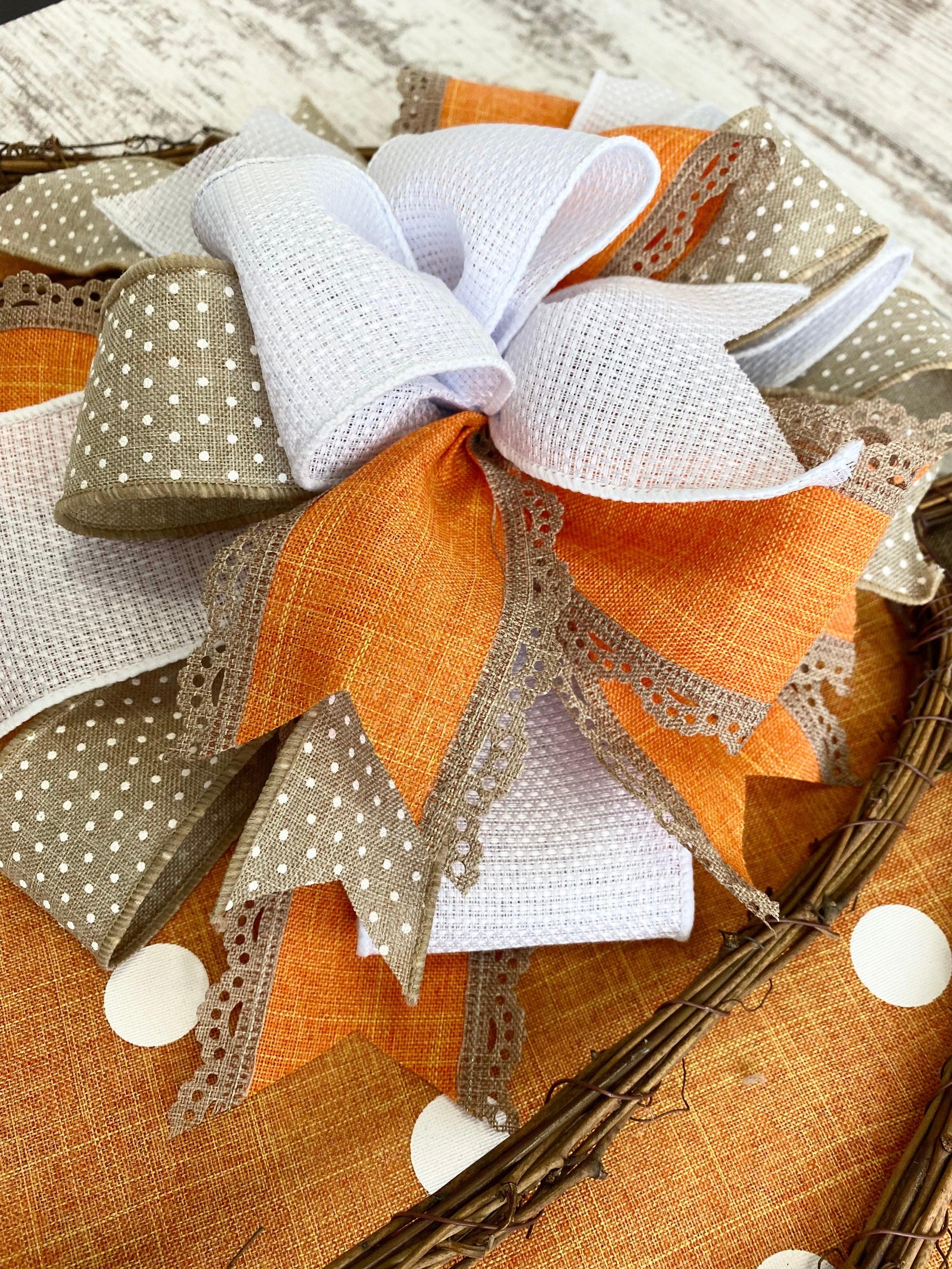 Fall Decoration Gifts - Polka Dot Pumpkin Door Hanger - Fall Thanksgiving Grapevine Wreath - Halloween Door Hanger Oversized Bow Jute Burlap Door Decor - Pink Door Wreaths