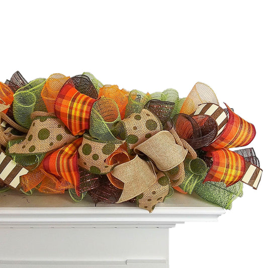 Fall Garland - Mantel Decor - Green, Brown and Orange, Thanksgiving Décor - Pink Door Wreaths