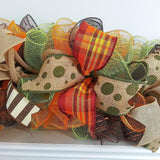 Fall Garland - Mantel Decor - Green, Brown and Orange, Thanksgiving Décor - Pink Door Wreaths