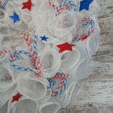 Flag American Fourth of July Independence Day Mesh Door Wreath - Red White Royal Blue Stars - Pink Door Wreaths