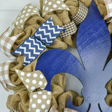 Fleur de Lis Wreath | Everyday Mother's Day Gift | Navy Blue Burlap White - Pink Door Wreaths