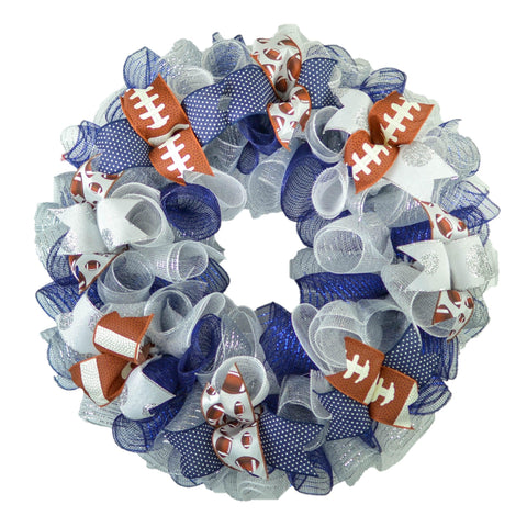 Football Door Wreath - Navy Silver White Mesh Outdoor Front Door Decor - Foot Ball Custom Team - Pink Door Wreaths