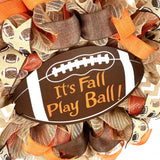 Football Its Fall Play Ball Deco Mesh Outdoor Front Door Wreath : Brown Orange Burlap Jute - Pink Door Wreaths