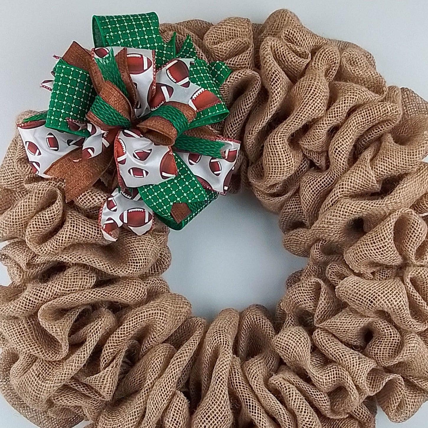 Football Wreath Bow, Sports Bow for Wreath Layered Handmade Lantern Bow - Pink Door Wreaths