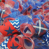Fourth of July Independence Day Stripe Mesh Door Wreath; red white blue : J2 - Pink Door Wreaths