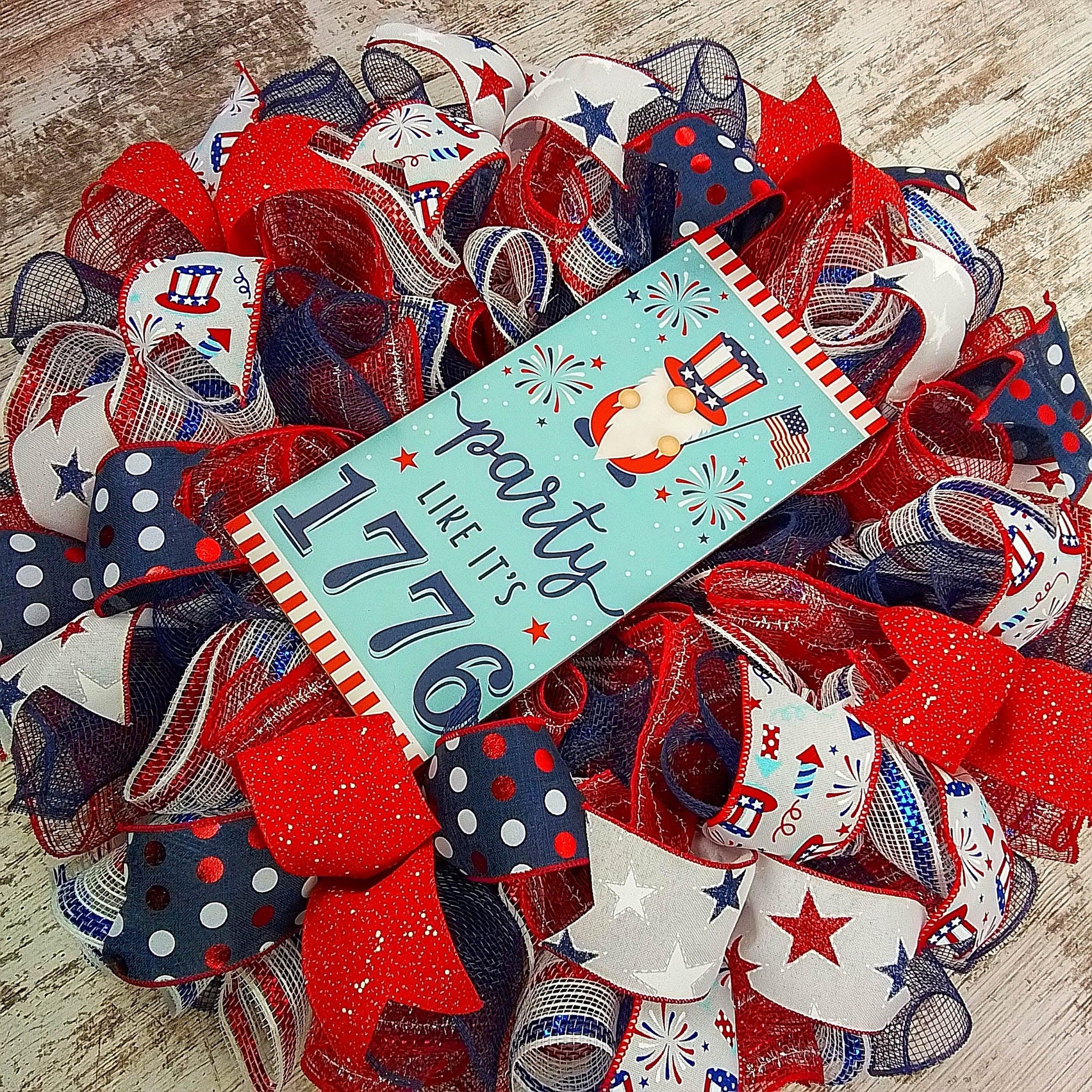 Fourth of July Wreath - USA Party Like 1776 Family Decor - Patriotic Red White Navy Blue Flag Decoration - Pink Door Wreaths