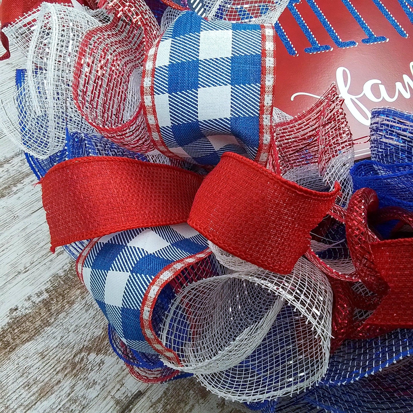 Fourth of July Wreath - USA Proud Military Family Decor - Patriotic Red White Blue Flag Decoration - Pink Door Wreaths