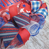 Fourth of July Wreath - USA Proud Military Family Decor - Patriotic Red White Blue Flag Decoration - Pink Door Wreaths