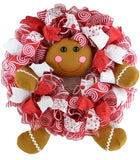 Gingerbread Wreath | Outdoor Christmas Wreath | Mesh Front Door Wreath | Red Brown White - Pink Door Wreaths