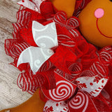 Gingerbread Wreath | Outdoor Christmas Wreath | Mesh Front Door Wreath | Red Brown White - Pink Door Wreaths