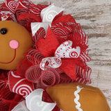 Gingerbread Wreath | Outdoor Christmas Wreath | Mesh Front Door Wreath | Red Brown White - Pink Door Wreaths