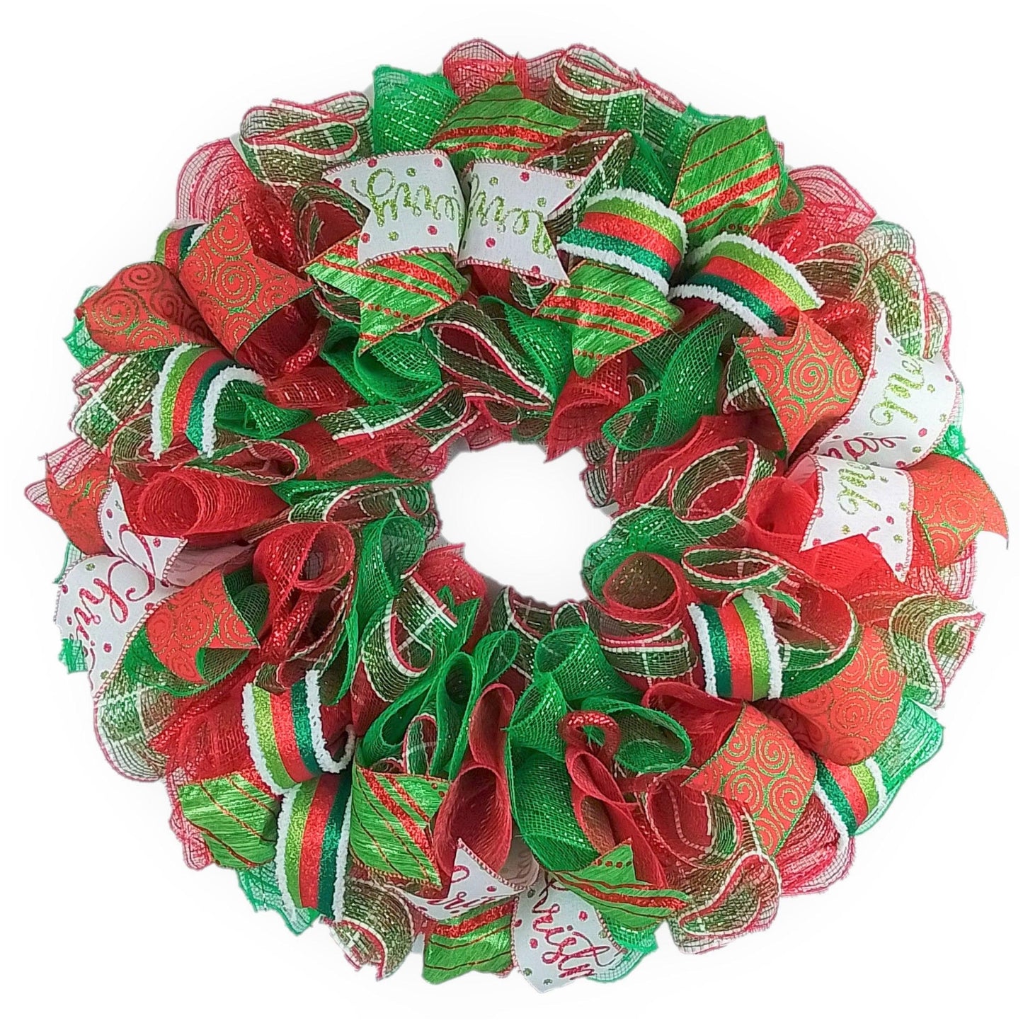 Glitter Merry Christmas Mesh Front Door Wreath | Red Lime Green White : C1 - Pink Door Wreaths