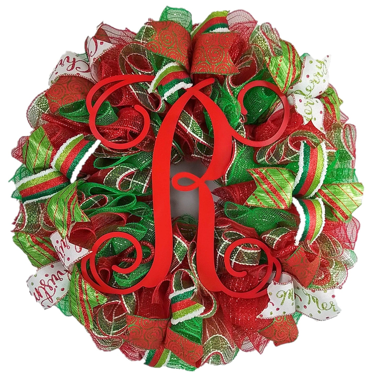 Glitter Merry Christmas Mesh Front Door Wreath | Red Lime Green White : C1 - Pink Door Wreaths