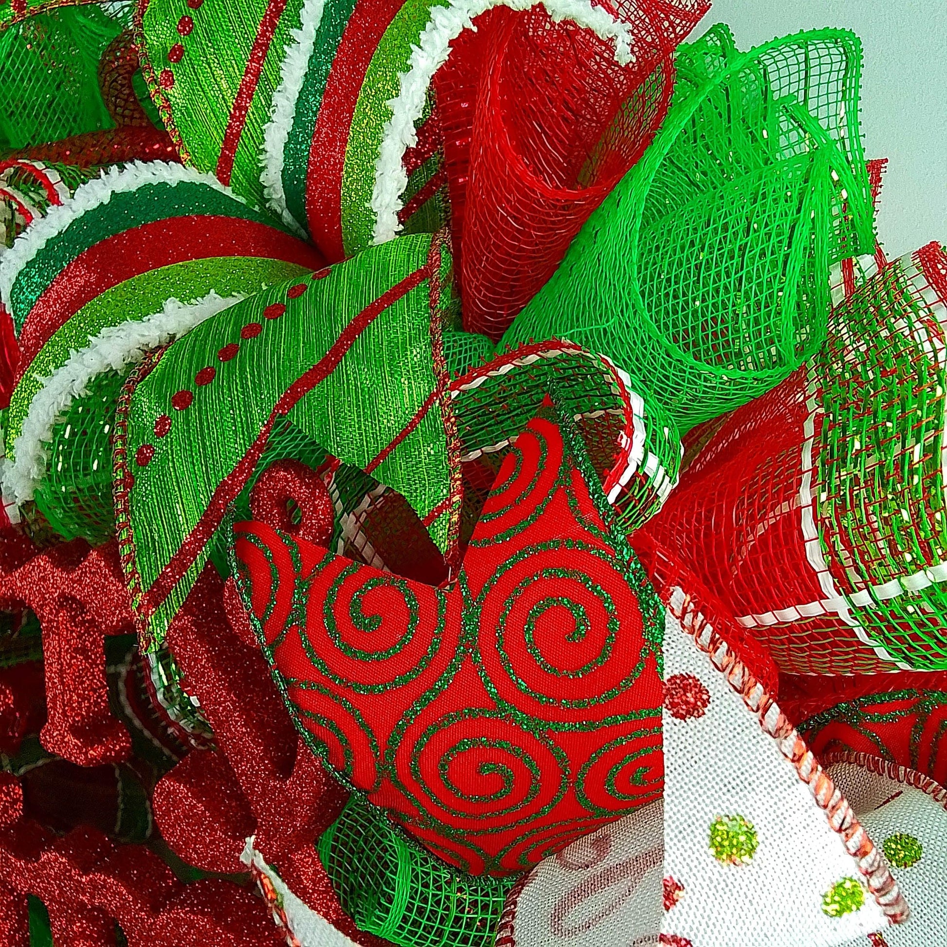 Glitter Merry Christmas Mesh Front Door Wreath | Red Lime Green White : C1 - Pink Door Wreaths