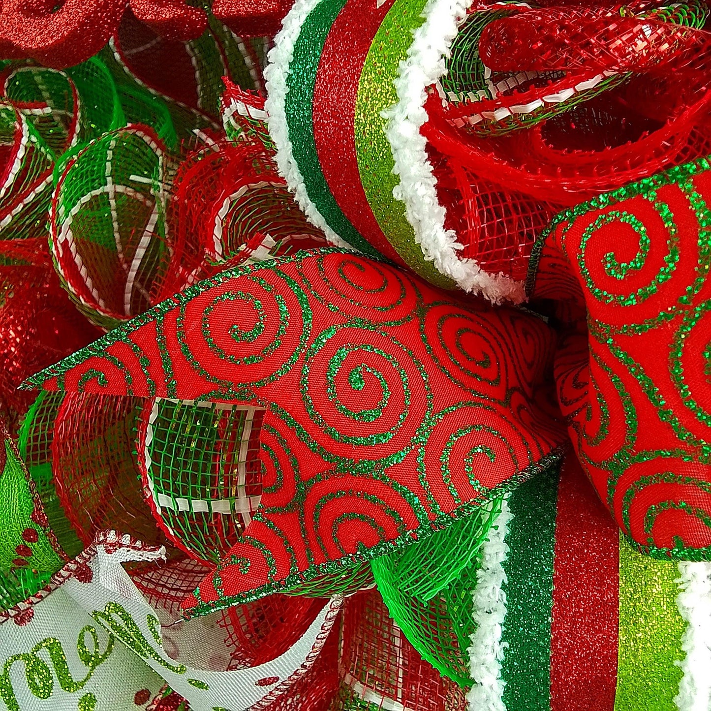Glitter Merry Christmas Mesh Front Door Wreath | Red Lime Green White : C1 - Pink Door Wreaths