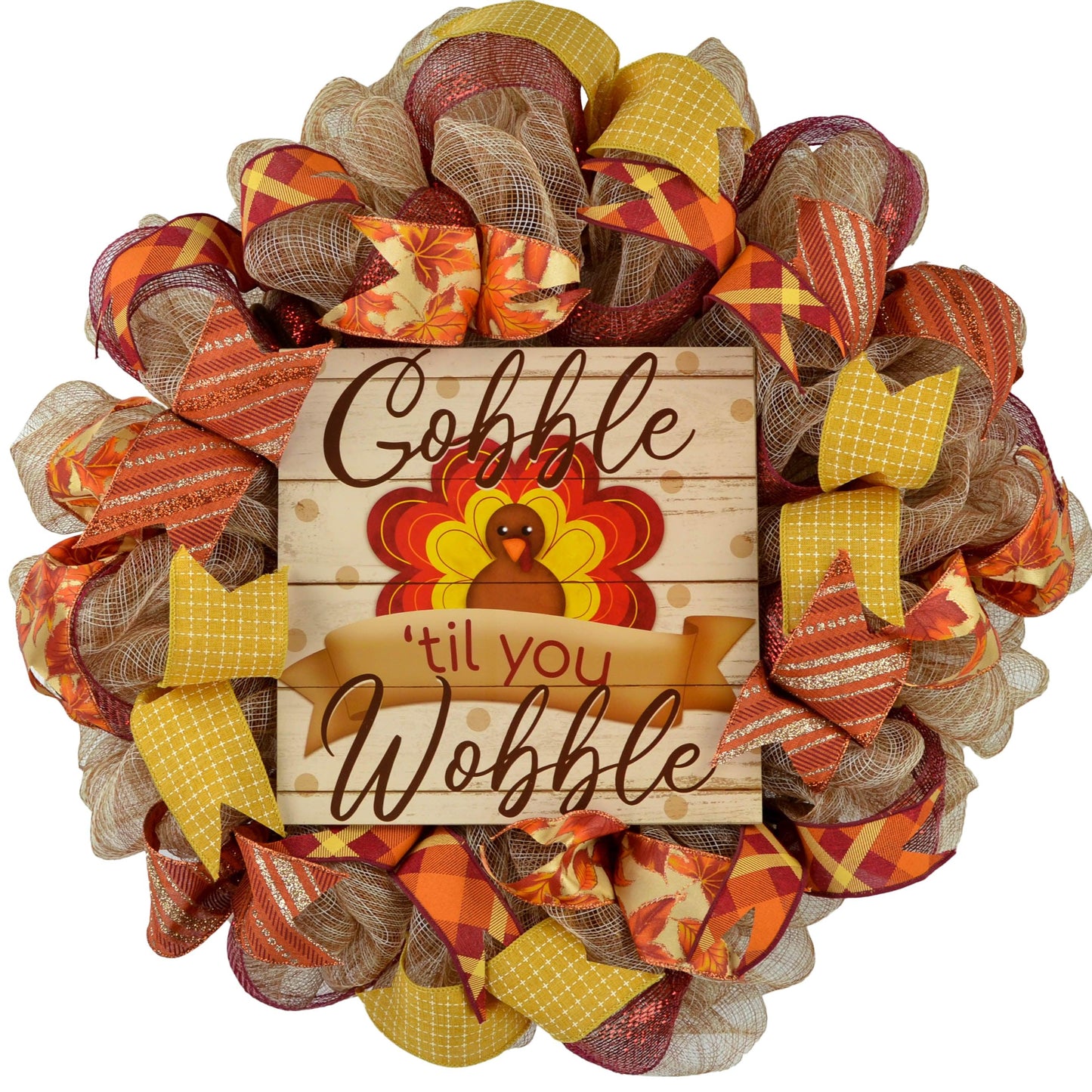 Gobble Til You Wobble Thanksgiving Turkey Wreath - Pink Door Wreaths