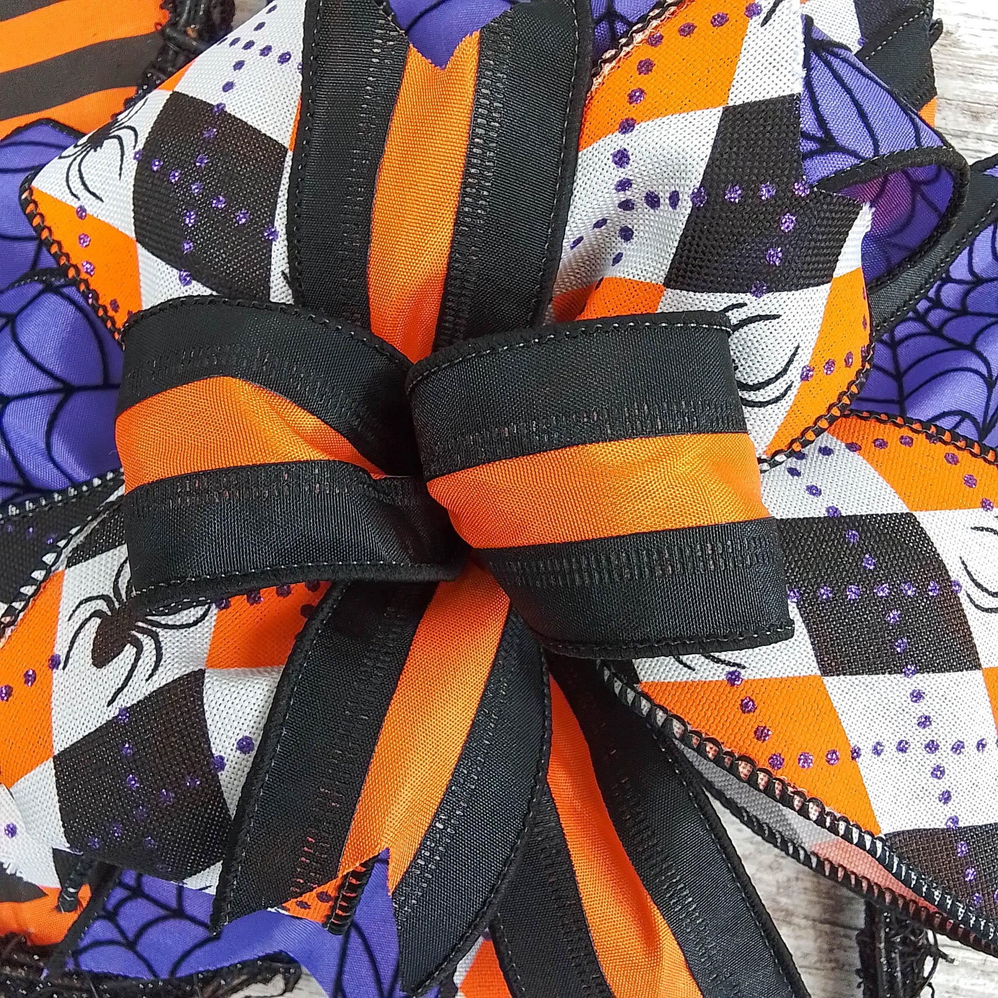Halloween Spider Grapevine Wreath - Plaid Door Hanger Oversized Bow Jute Burlap Door Decor; Orange Black Purple - Pink Door Wreaths