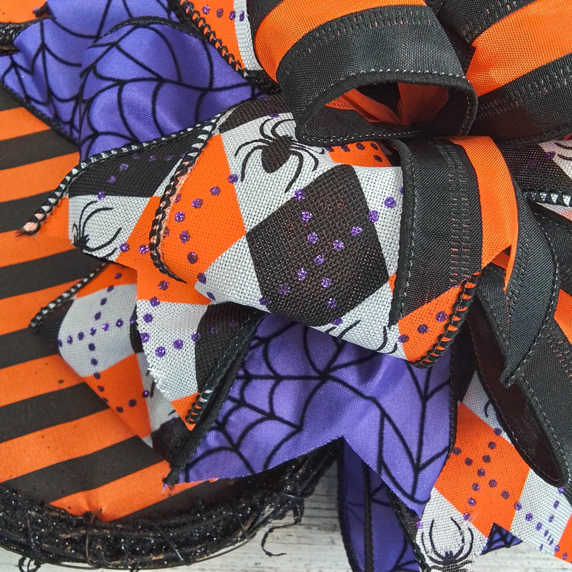 Halloween Spider Grapevine Wreath - Plaid Door Hanger Oversized Bow Jute Burlap Door Decor; Orange Black Purple - Pink Door Wreaths