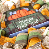 Happy Fall Y'all Wreath - Farm Truck Thanksgiving Front Door Wreath - Brown Orange Burlap Green - Pink Door Wreaths