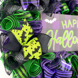 Happy Halloween Wreath - Beautiful Front Door Mesh Wreath - Black Lime Green Purple - Pink Door Wreaths