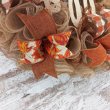 Hello Fall Wreath | Burlap Thanksgiving Wreath | Brown Orange - Pink Door Wreaths