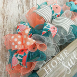 Home Sweet Home Wreath | Coral Grey Turquoise Spring Everyday Door Wreath | White Rustic Everyday - Pink Door Wreaths
