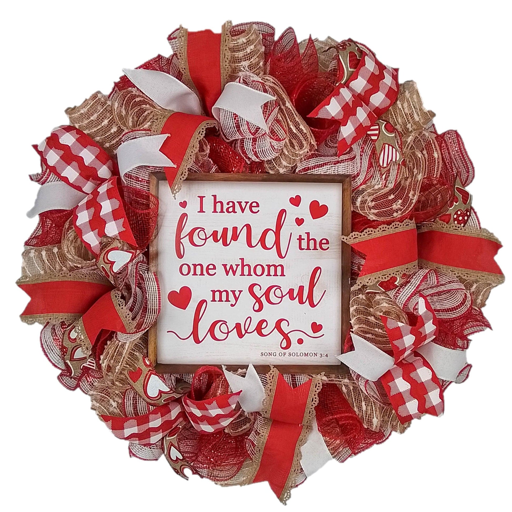 I Have Found the One Whom My Soul Loves Valentines Wreath - Valentine's Day Decor - Red White Jute Door Decorations - Pink Door Wreaths
