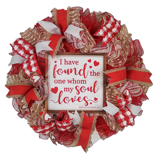 I Have Found the One Whom My Soul Loves Valentines Wreath - Valentine's Day Decor - Red White Jute Door Decorations - Pink Door Wreaths