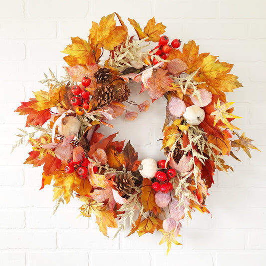 Fall Maple Leaf and Berry Wreath for Front Door
