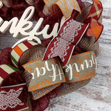 Ivory Thankful Wreath | Happy Fall Thanksgiving Deco Mesh Front Door Wreath - Pink Door Wreaths