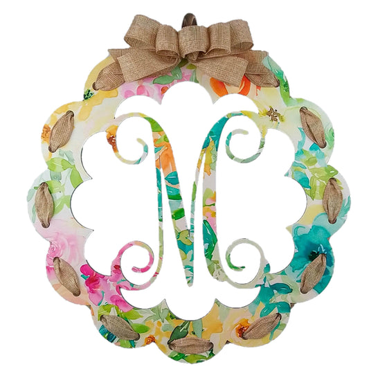 Letter Door Hanger - Wedding Gift - Monogram Initial Front Door Hanger - Floral Burlap - Pink Door Wreaths