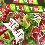 Merry Christmas Wreath - Bright Holiday Decoration Front Door Wreaths - Red Green White Sparkle - Pink Door Wreaths