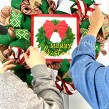 Merry Christmas Wreath - Xmas Holiday Decoration Front Door Wreaths - Jute Emerald Burlap Gold Glitter - Pink Door Wreaths