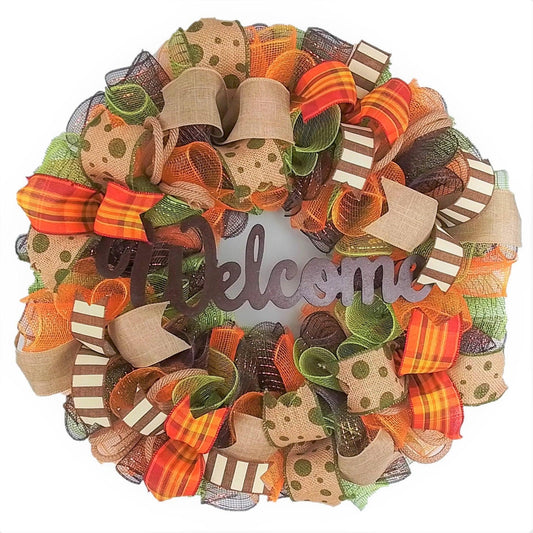Moss Green Fall Wreath, Wreath for Front Porch, Thanksgiving : F1 - Pink Door Wreaths
