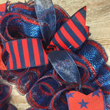 Navy Blue Fourth of July Independence Day Mesh Door Wreath - Star Red Sparkle - Pink Door Wreaths