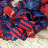 Navy Blue Fourth of July Independence Day Mesh Door Wreath - Star Red Sparkle - Pink Door Wreaths